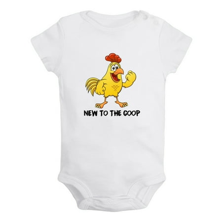 

iDzn New to the Coop Funny Rompers For Babies Newborn Baby Unisex Bodysuits Infant Chicken Jumpsuits Toddler 0-12 Months Kids One-Piece Oufits (White 6-12 Months)