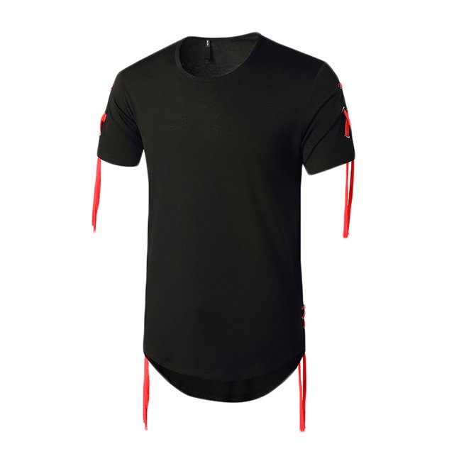 Hombres manga corta sólido casual personalidad encaje cuello redondo pulóver camiseta blusa tops Pompotops oipoqjl6650