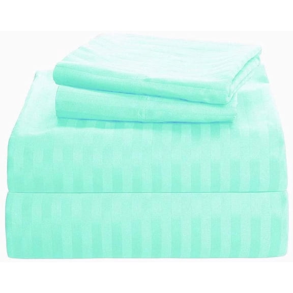 1000 Thread Count 100% Egyptian Cotton 3-Piece Fitted Sheet ( 1 Fitted Sheet + 2 Pillow Covers) 27 Inches Deep Pocket Size Twin Color Aqua Blue Stripe