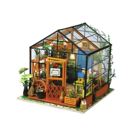 - Robotime Build Your Own Greenhouse Kit - DIY Dollhouse Accessory Addition Room with Working Lights