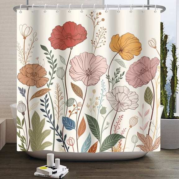 Duangreer Vintage Farmhouse Colorful Floral Shower Curtain with 12 Hooks for Bathroom Decor, Waterproof, 72x72 Inches