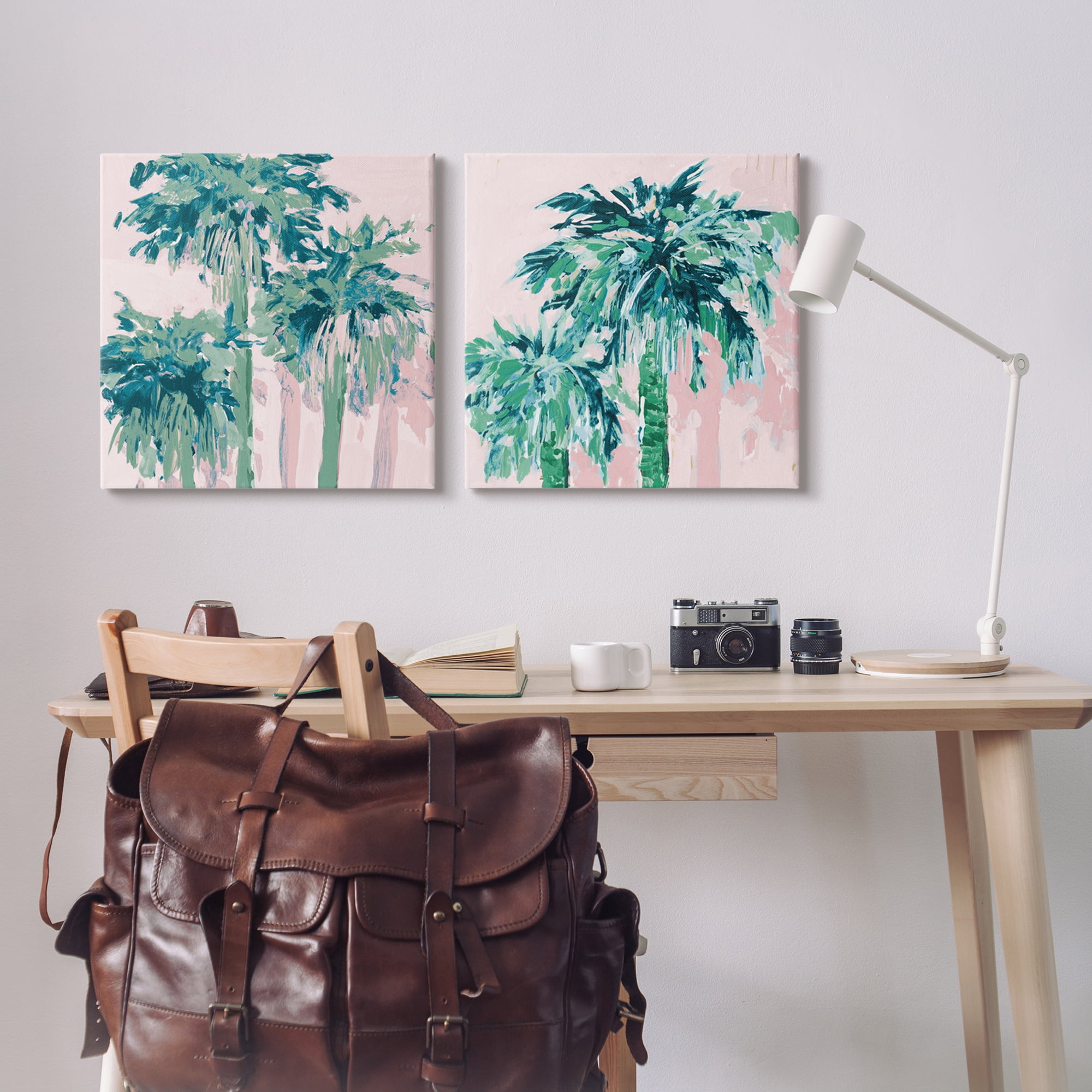 Stupell Industries Abstract Palms on Pink Botanical & Floral Painting Gallery Wrapped Canvas Print Wall Art, 24 x 24, Set of 2