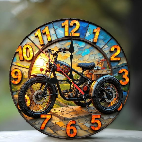 Vintage Motorcycle Wall Clock with Unique Design And Colors 10-Inch Silent Wooden Wall Clock, Battery Operated (AA Batteries Not Included), Artistic Home Decor