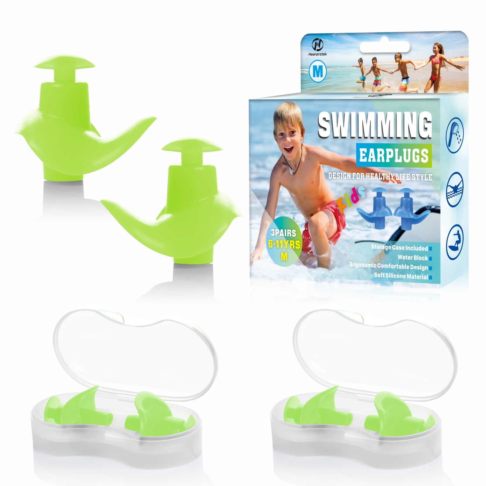 Hearprotek Swimming Earplugs , 3 Pairs, Silicone Comfortable Earbuds