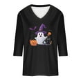 thumbnail image 5 of aohooy Womens Halloween Tops Loose 3/4 Sleeve Funny Graphic T-Shirts Casual V Neck Witch Pumpkin Ghost Tunic Tops Black,XXL, 5 of 5