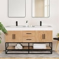 thumbnail image 2 of Bianco 60" Wood Vanity in Light Brown with White Composite Stone Top no Mirror, 2 of 16