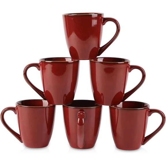 12 Ounce Ceramic Coffee Mug Set of 6 with Handle in Cherry Red