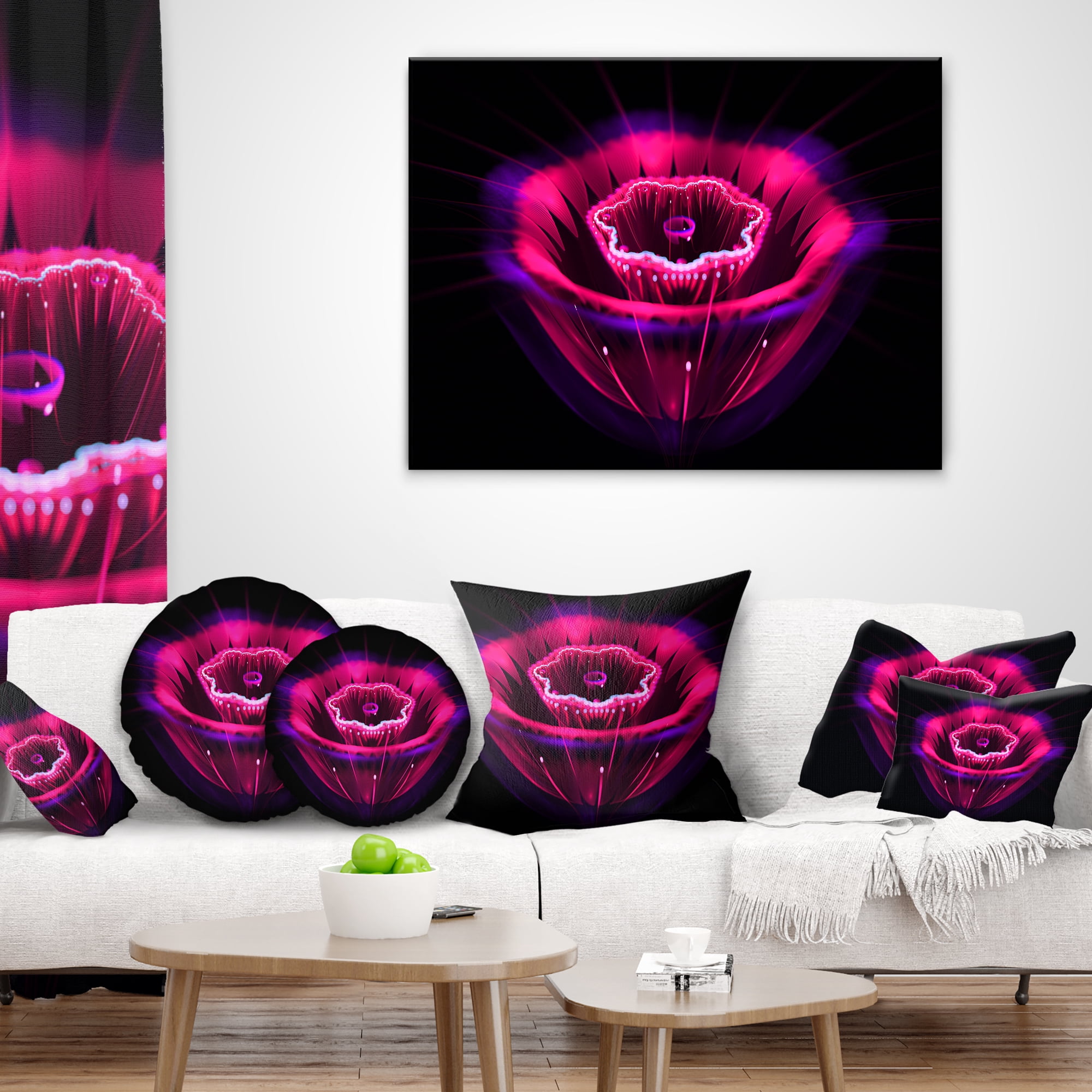 Designart Abstract Magenta Fractal Flower - Floral Throw Pillow - 12x20