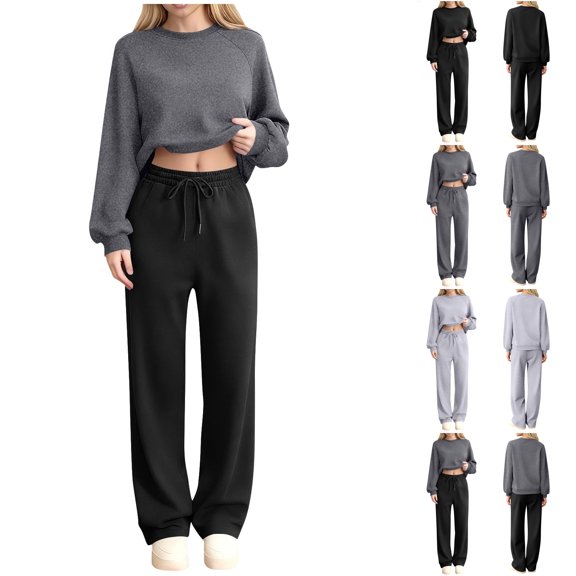 Bloomae Womens 2 Piece Outfits Lounge Sets Raglan Long Sleeve Crewneck Pullover Sweatshirt Drawstring Joggers Sweatpants Fashion Sweatsuit Sweat Set Trendy Spring Travel Outfits Dark Gray M