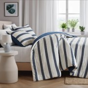 Regency Heights King/Cal King Comforter Set, Striped Texture Bedding Comforter Sets, 3 Pieces Tonal Stripes Woven Comforter with Pillow Sham, Blue