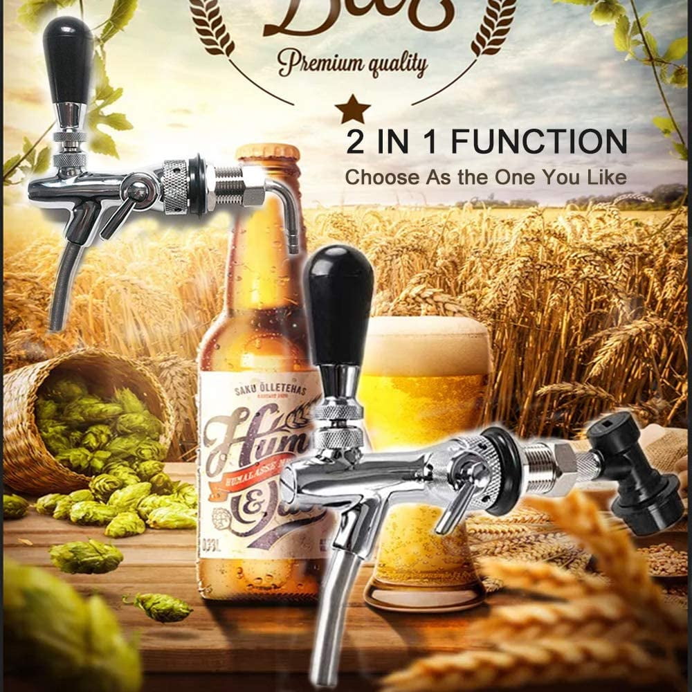 YIHOR Adjustable Beer Tap Faucet Stainless Steel Draft Beer Faucet Flow Controller Chrome Plating Shank G5/8 Tap Keg for Kegerator