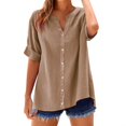 thumbnail image 2 of Women's Solid Linen 3/4 Sleeve Tunic Blouse | V-Neck Oversized for Casual Dressy, 2 of 9