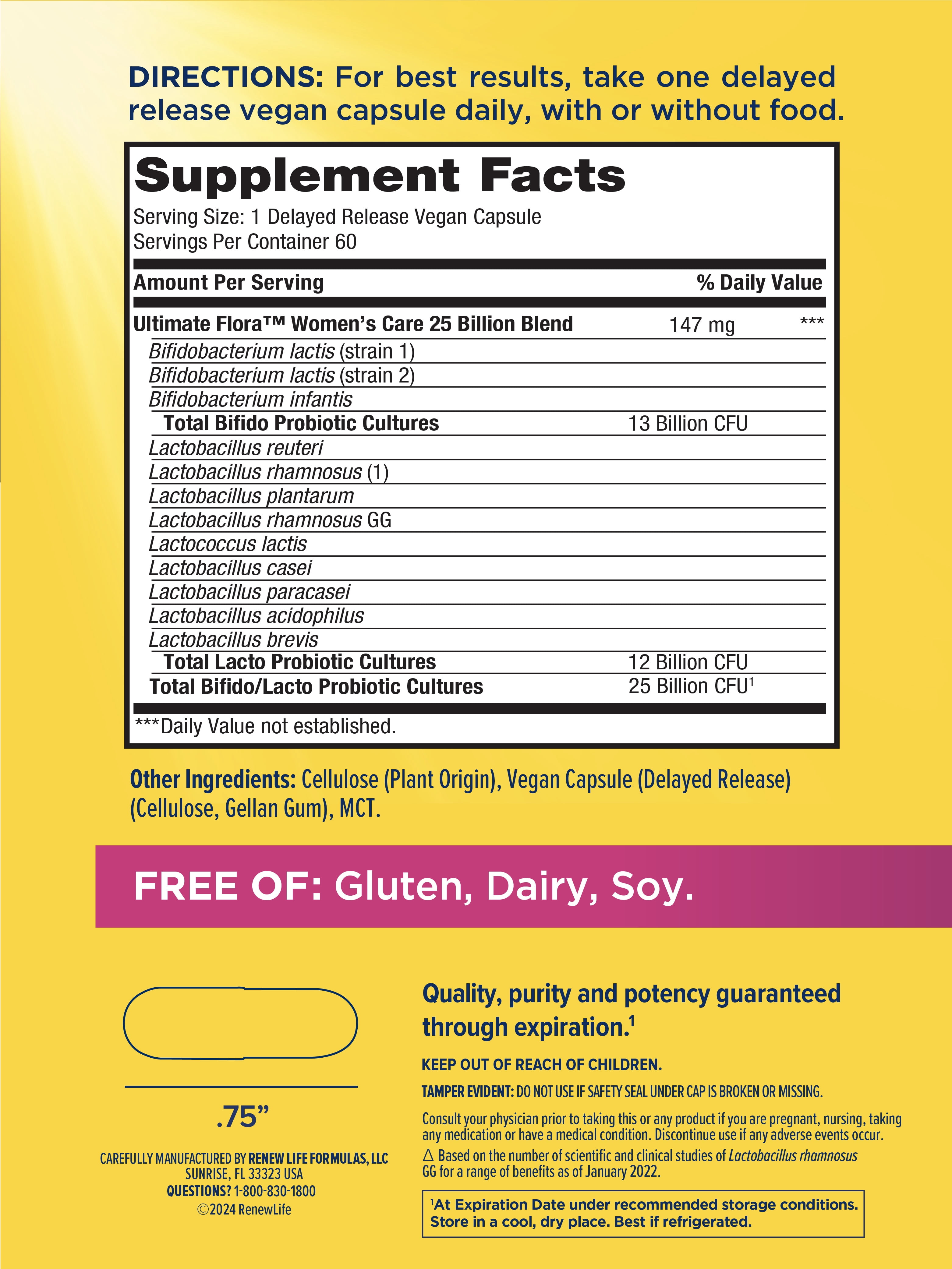 Ultimate Flora Probiotic Supplement | 60 Vegan Capsules | 25 Billion CFU | by Renew Life