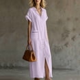 thumbnail image 4 of ClodeEU Women's V Neck Short Sleeve Button Down Maxi Dress,Casual Loose Dress with Front Slit Purple,Women's Plus XL, 4 of 7