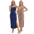 thumbnail image 1 of Pack De 2 Conjuntos Rayados Blusa de Tirantes y Falda Larga con Abertura Chic para Mujer, 1 of 5