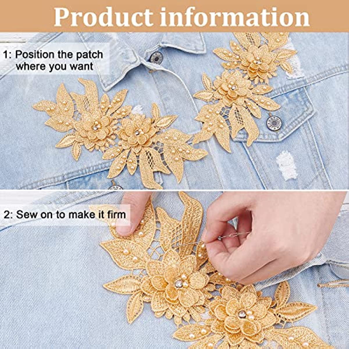 Shop FINGERINSPIRE 6PCS Iron On Lace Applique Patch 3 Style Gold Silver  Polyester Embroidered Appliques Patches Gold Silver Sewing Floral Patches  for DIY Crafting Wedding Dress Jeans Clothes Decoration for Jewelry Making 