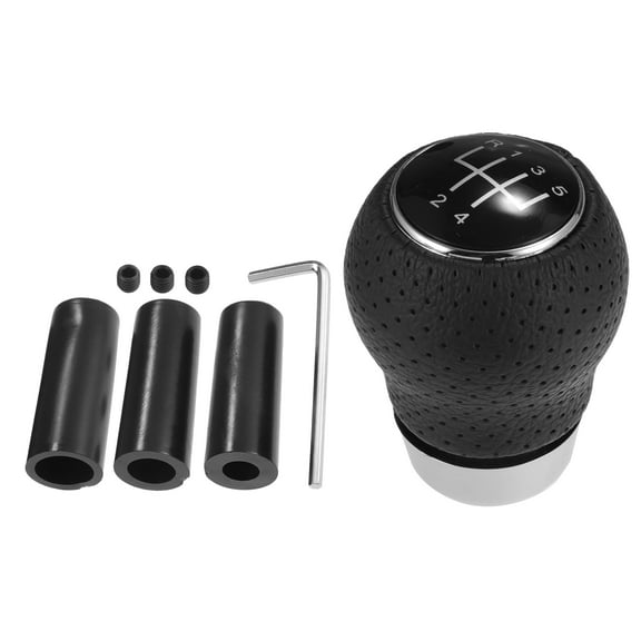 Unique Bargains 1 Set 5 Speed Manual Gear Shift Knob Universal Shifter Lever with Adapter Faux Leather Black Silver Tone