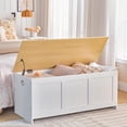 thumbnail image 2 of Storage Bench, 39.3" Retro Wooden Storage Chest, Wooden Storage Trunk, Toy Chest with Lift Top, Multifunctional Entryway Organizer, for Entryway, Living Room, White and Natural WN141CW01, 2 of 18