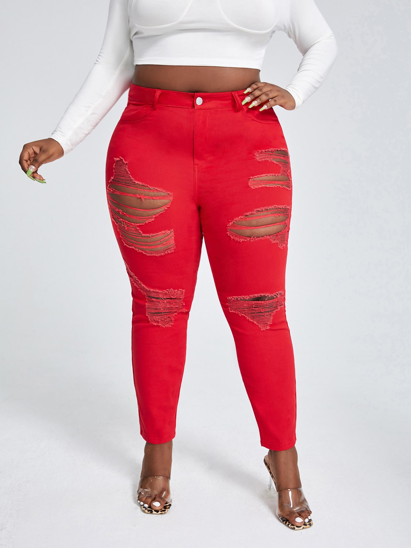 Ripped Frayed Skinny Jeans 21481S012112 
