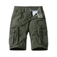 thumbnail image 3 of Summer Mens Cargo Shorts Solid Color Drawstring Zipper Casual Athletic Beach Shorts With Multi Pockets, 3 of 5