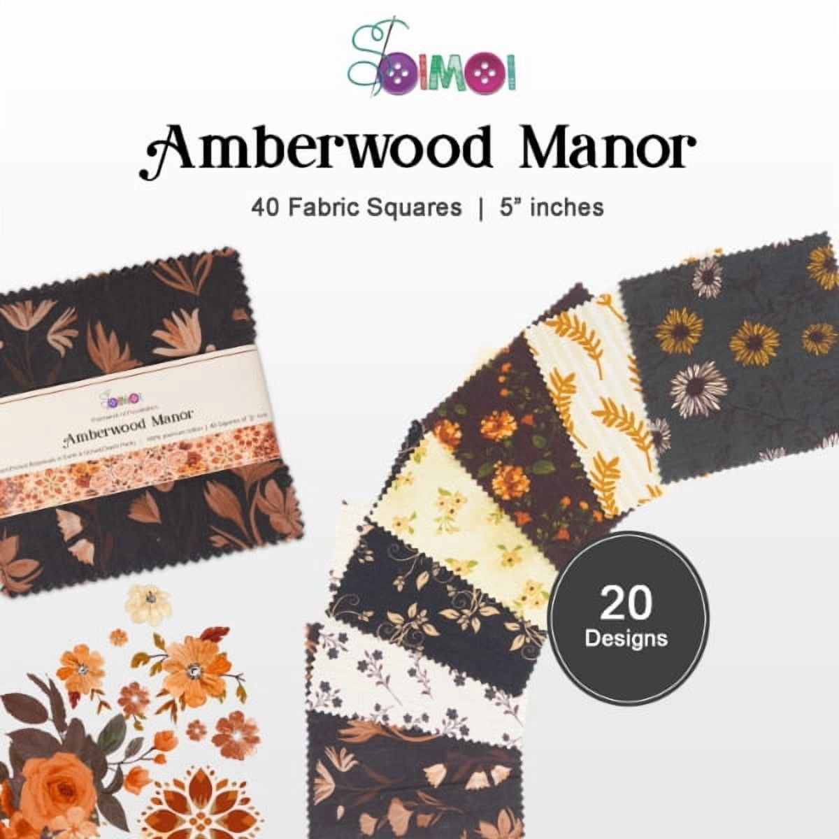 Soimoi 40 Pcs Printed Cotton Fabric Squares Bundles Charm Packs for Quilting, Fat Quarter Layer Cakes, Scraps for Crafts,Precuts Quilt Squares 5 x 5 inches, DIY Fabric Bundle
