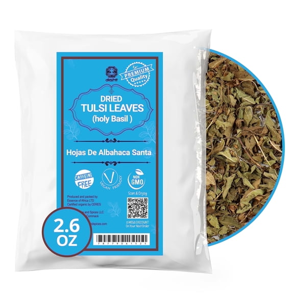 Akshit Natural Holy Basil Tea, Dried holy basil leaves, Loose Leaf Tea, Calming & Relaxing, Caffeine-Free, Non-GMO. 2.6 oz