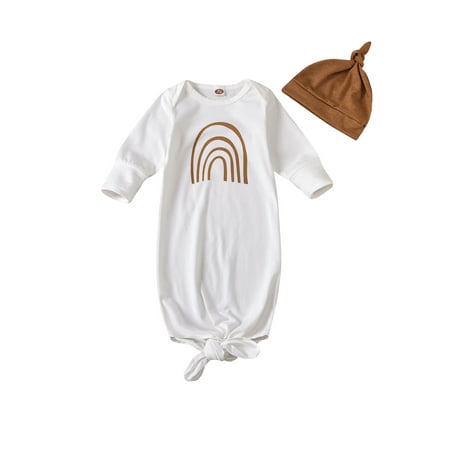 

Newborn Baby Pajamas Set for Boys Girls Sleeping Bags+Solid Color Hat Rainbow Print Breathable Long Sleeve Sleepwear Nightwear