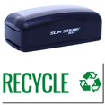 thumbnail image 1 of Large Pre-Inked Recycle with Logo Stamp, Slim 1854, Ultra Slim Design, Impression Size 1-13/16" by 2-1/2", Up to 25,000 Impressions - Green Ink, 1 of 10
