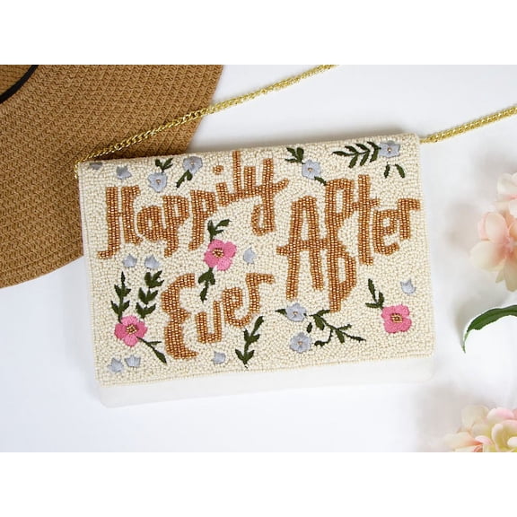 Happily Ever After Clutch Bag - Seed Beaded Bridal Purse - Wedding Gift for Bride, Bridesmaids, Engagement