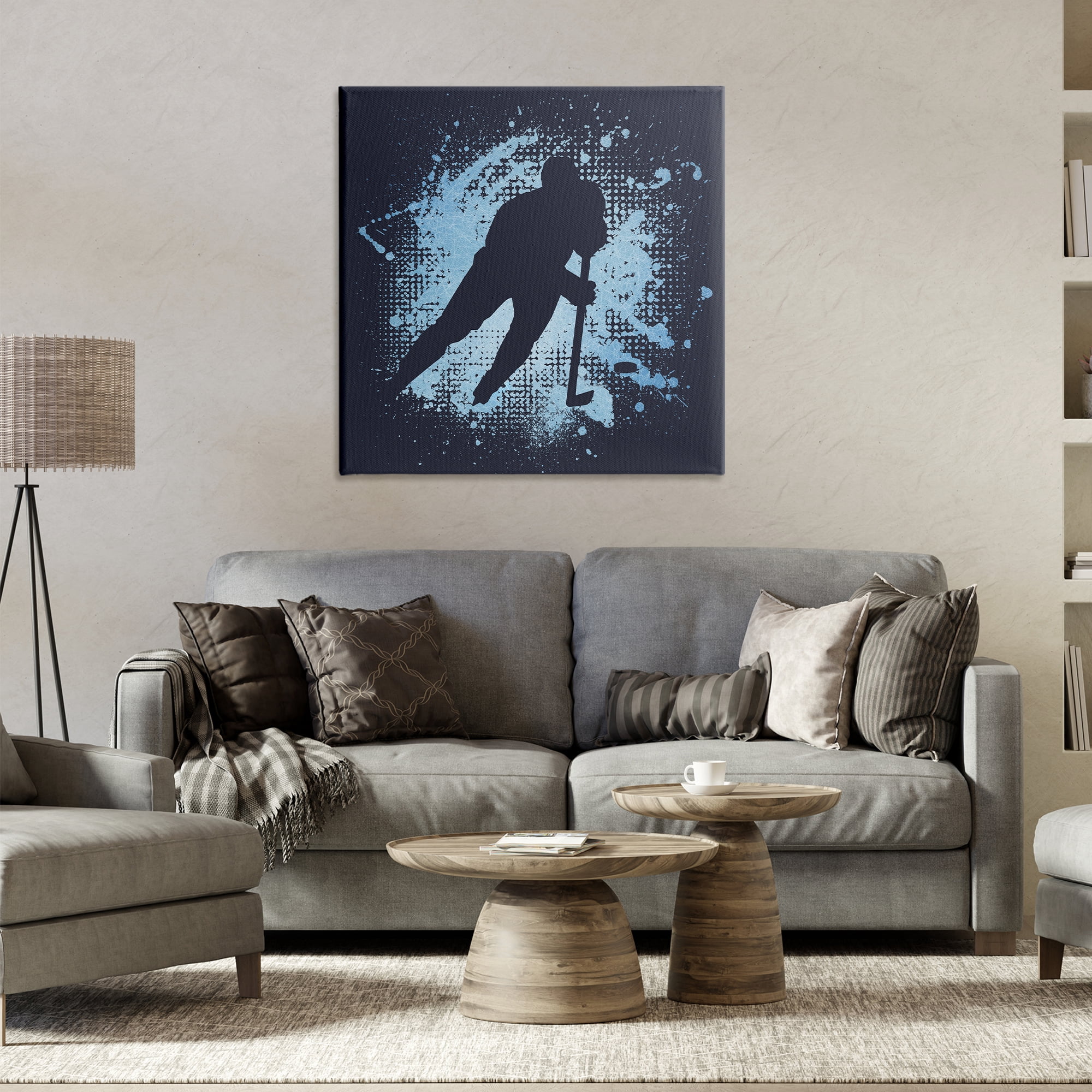 Stupell Industries Hockey Stance Blue Splash Sports Painting Gallery Wrapped Canvas Art Print Wall Art, 30 x 30