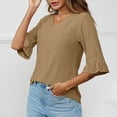 thumbnail image 4 of gbyLJF Womens 3/4 Length Sleeve Tops Loose V-Neck Eyelet T-Shirts Fall Dressy Casual Ruffle Sleeve Tunic Blouses Brown S, 4 of 5