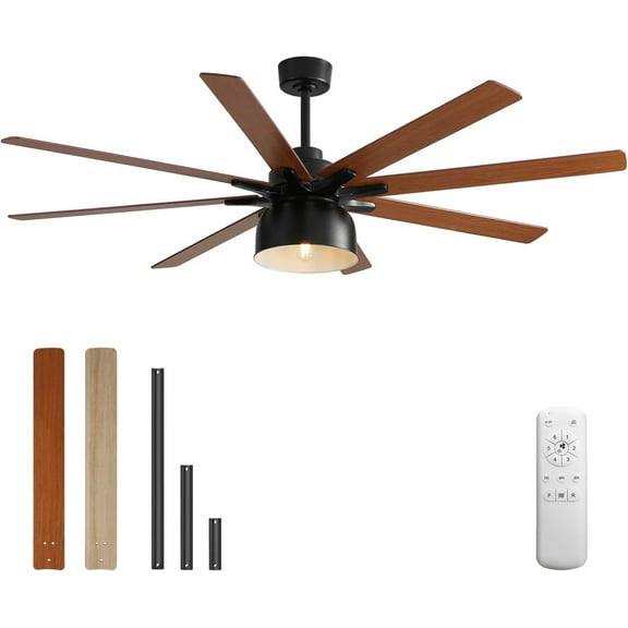 Sofucor 52 Inch Low Profile Ceiling Fan with Light Bulb Replaceable and Remote Control, 8 Blade Ceiling Fan with 3 Downrod, Max Airflow 7000 CFM