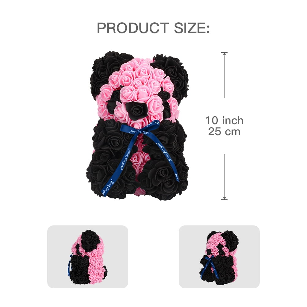 Private Jungle Pink Panda Rose Bear Forever Handmade Artificial Rose Flower Bear Best Gift for Valentines Day,Anniversary,Birthdays,Bridal Showers 10 inch Bear
