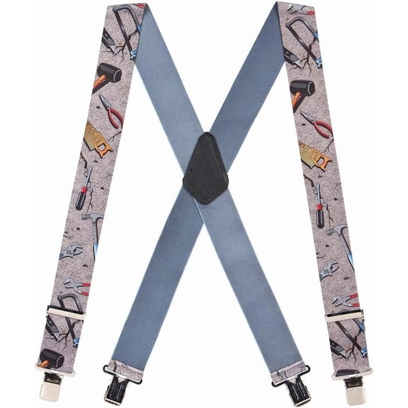Suspender Store Novelty Hand Tools Suspenders - 2-Inch Wide Elastic - X-Back - Gator Clip - 3 Sizes