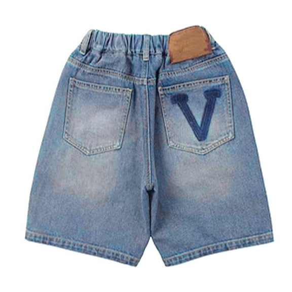Boys Shorts Size 10-12 Youth Boy's Baggy Jorts Wide Leg Cute Embroidered Letters Denim Shorts Elastic High Waisted Y2k Summer Shorts 4-14Y