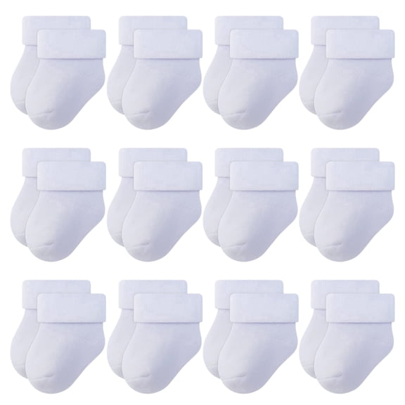 RATIVE Newborn Socks Thick Terry Turn Cuff Socks for Unisex Baby Boy and Girl (0-6 months, 12-pairs/white)