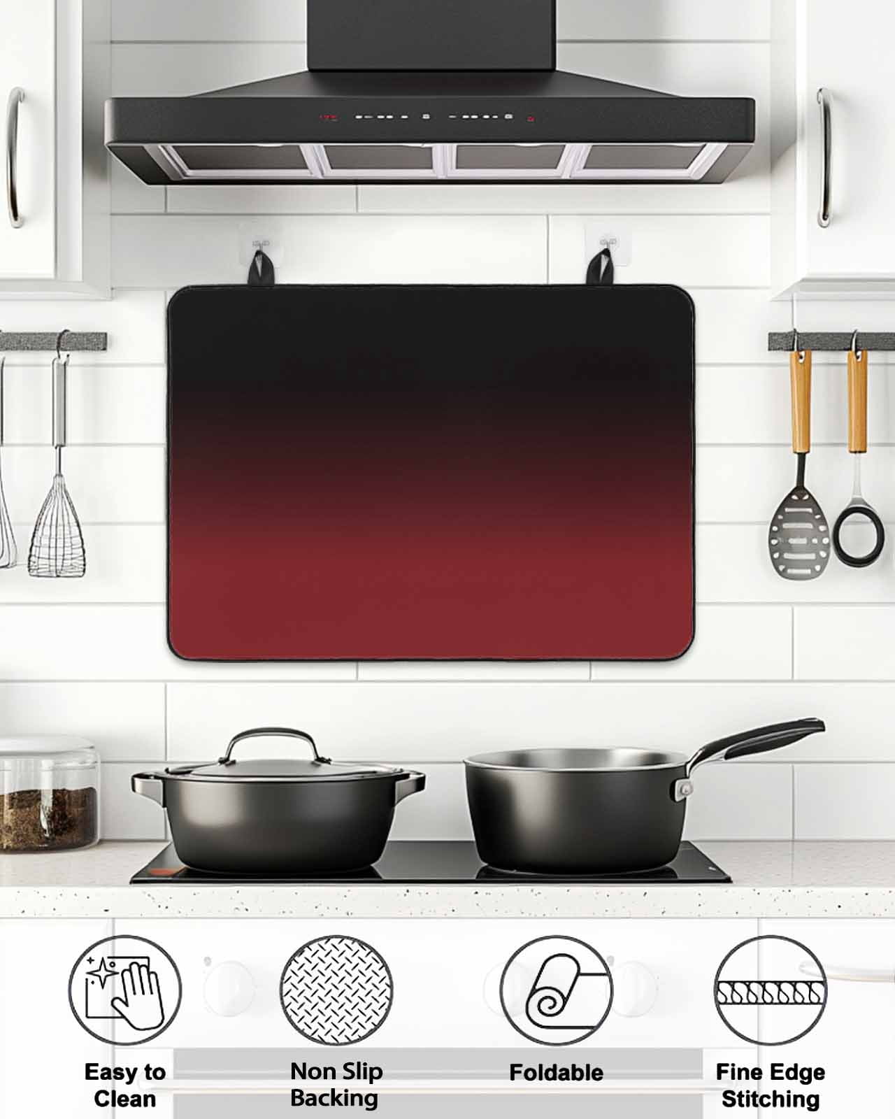 Stove Top Covers for Electric Stove, Black Red Ombre Glass Stovetop Cover Protector, Modern Abstract Art Gradient Induction Cooktop Protector Oven Mat for Kitchen Countertop 24"x21"