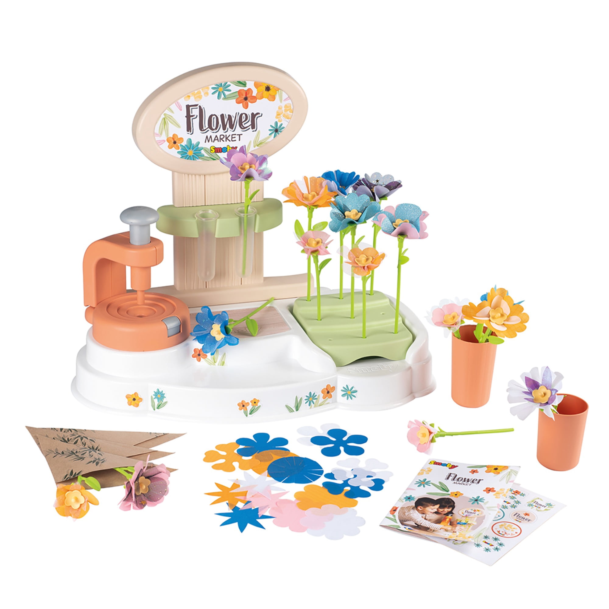 SMOBY: Flower Market - Kids DIY 100 Piece Set, Build Your Own Fabric Flower Bouquets, Arts & Crafts For Ages 3+