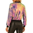 thumbnail image 3 of INSPIRE CHIC Veste à Paillettes pour Femme Fermeture Éclair Poches Cachées Blouson Bomber L Multicolore, 3 of 6