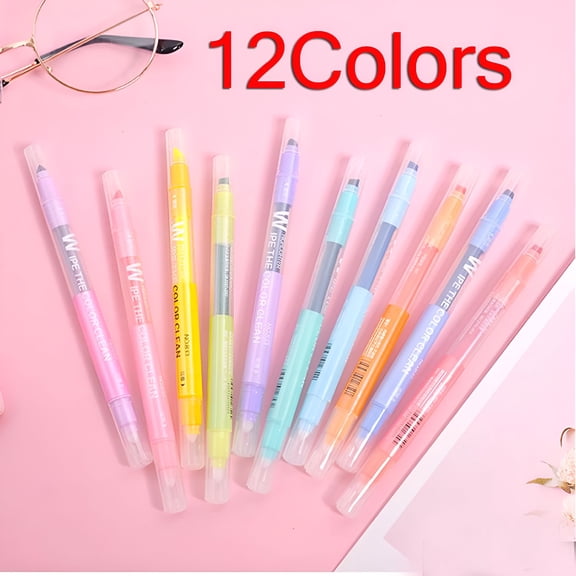 CCOCC 10 Colors Erasable Highlighter Color Double-ended Marker