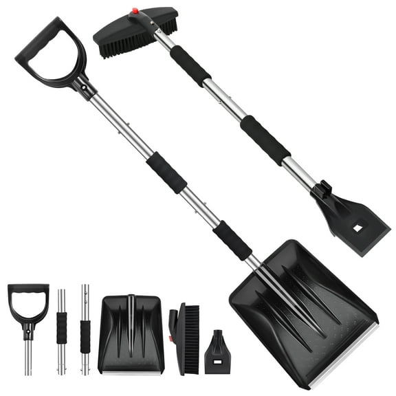 TERRALYX Snow Shovel,Ice Scrapers for Car Windshield,Portable Snow Shovel for Driveway with Aluminum Handle,42" Extendable Snow Brush for Car with Foam Grip,5 in 1 Winter Snow Removal for,SUV