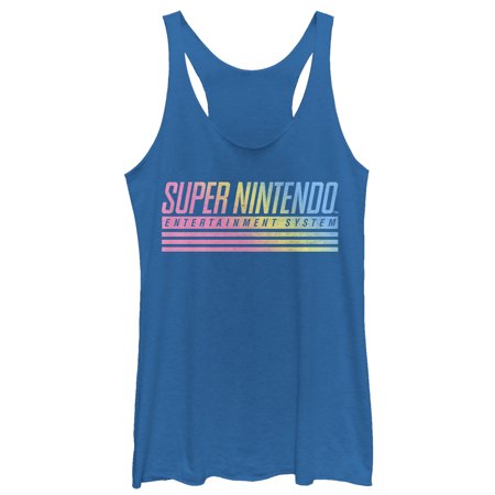 Women s Nintendo Retro SNES Logo Racerback Tank Top Royal Blue Heather Small