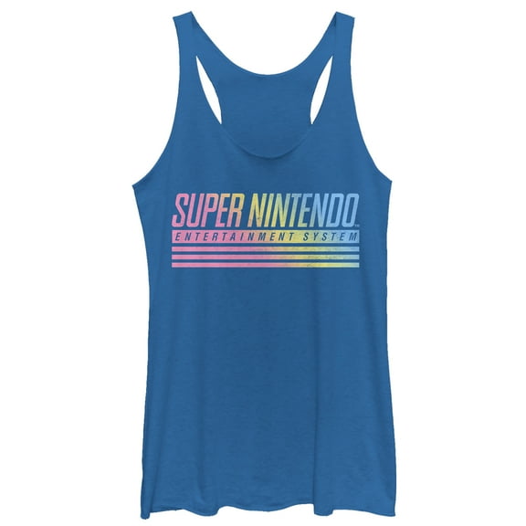 Women's Nintendo Retro SNES Logo Racerback Tank Top Royal Blue Heather Medium
