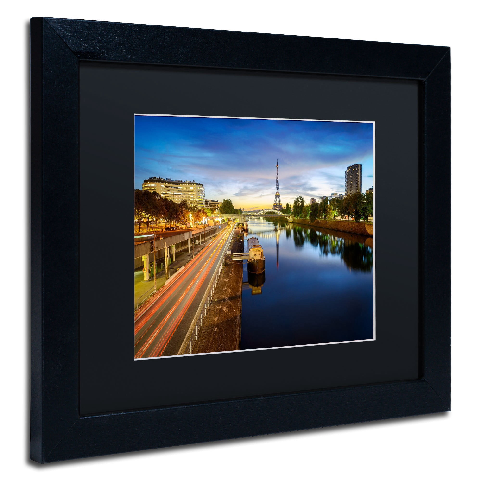 Trademark Fine Art "Blue Hour in Paris" Canvas Art by Mathieu Rivrin, Black Mat, Black Frame
