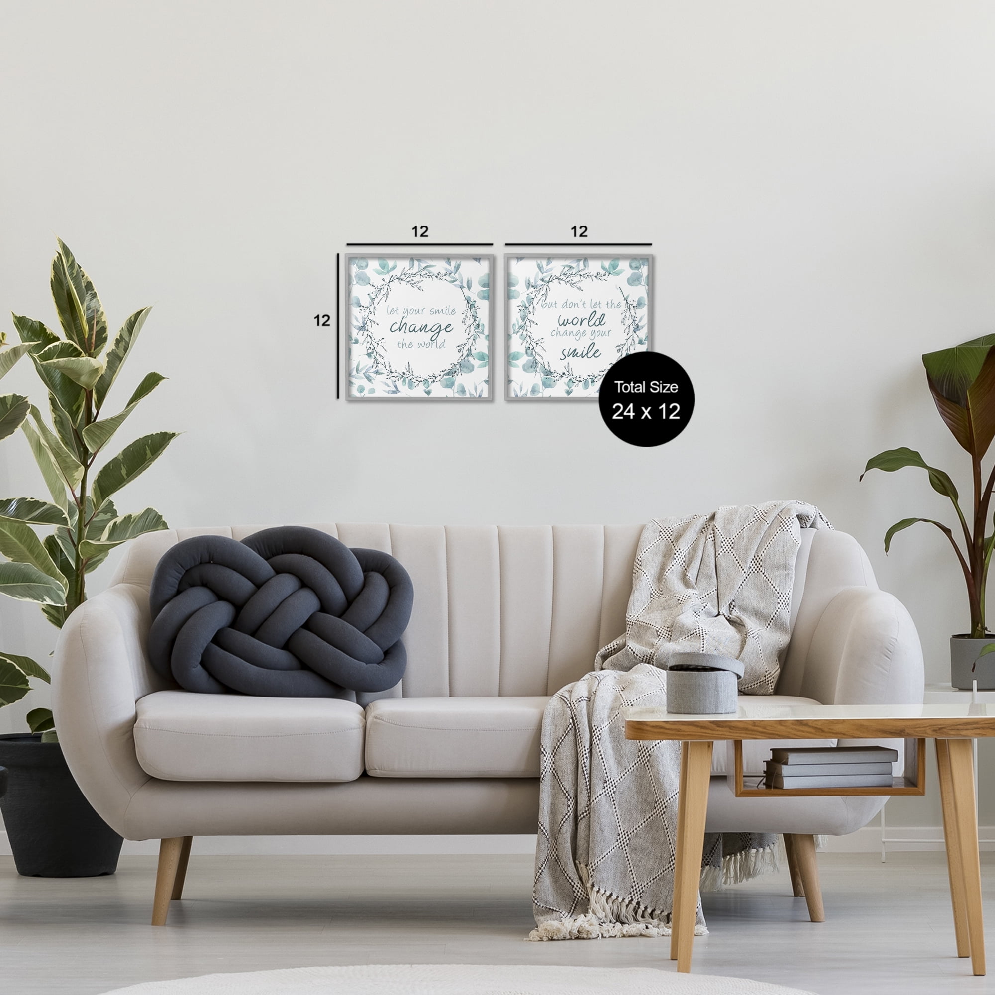 Stupell Industries Inspirational Smile Quotes 2 Piece Gray Framed Giclee Art Set, design by Kim Allen