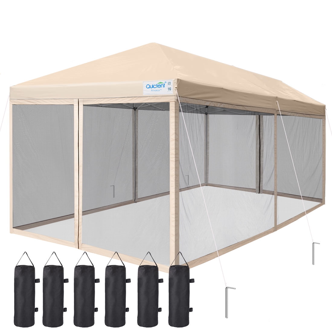 Hobart fællesskab Tilståelse Quictent 10x20 Ez Tan Pop up Canopy with Netting Gazebo Mesh Side Wall,  Roller Bag & Sand Bags Included (Tan) - Walmart.com