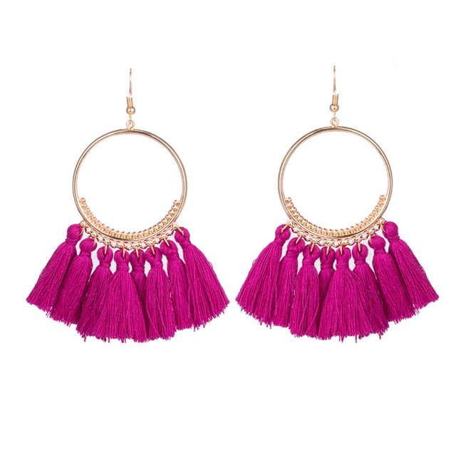 Pendientes de borla Qarigey con colgante dorado para mujer Rosa roja