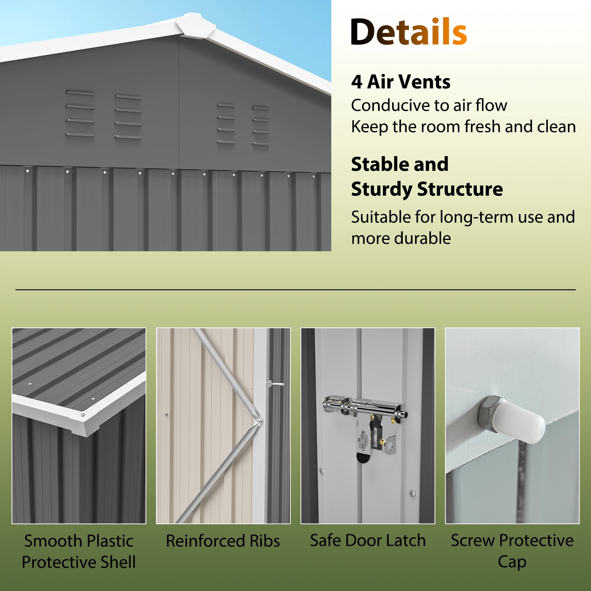 10'x8' Outdoor Storage Shed with Translucent Window, Large Metal Garden Tool Shed with Lockable Double Doors & Sloped Roof, Heavy Duty Steel Backyard Storage House for Lawn, Patio, Bike - Dark Gray
