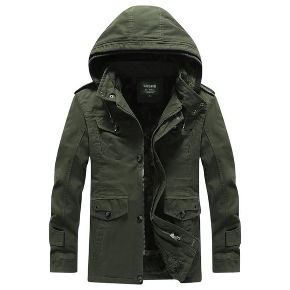 YLSDY Men's Winter Hooded Jacket Thick Warm Fleece Lined Cotton Military Jacket Outdoor Coat Green XXL