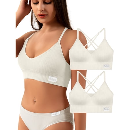 Livona Women's Seamless Racerback Bralette with Adjustable Straps & Removable Padded Cups | Ribbed Comfort Wireless Bra